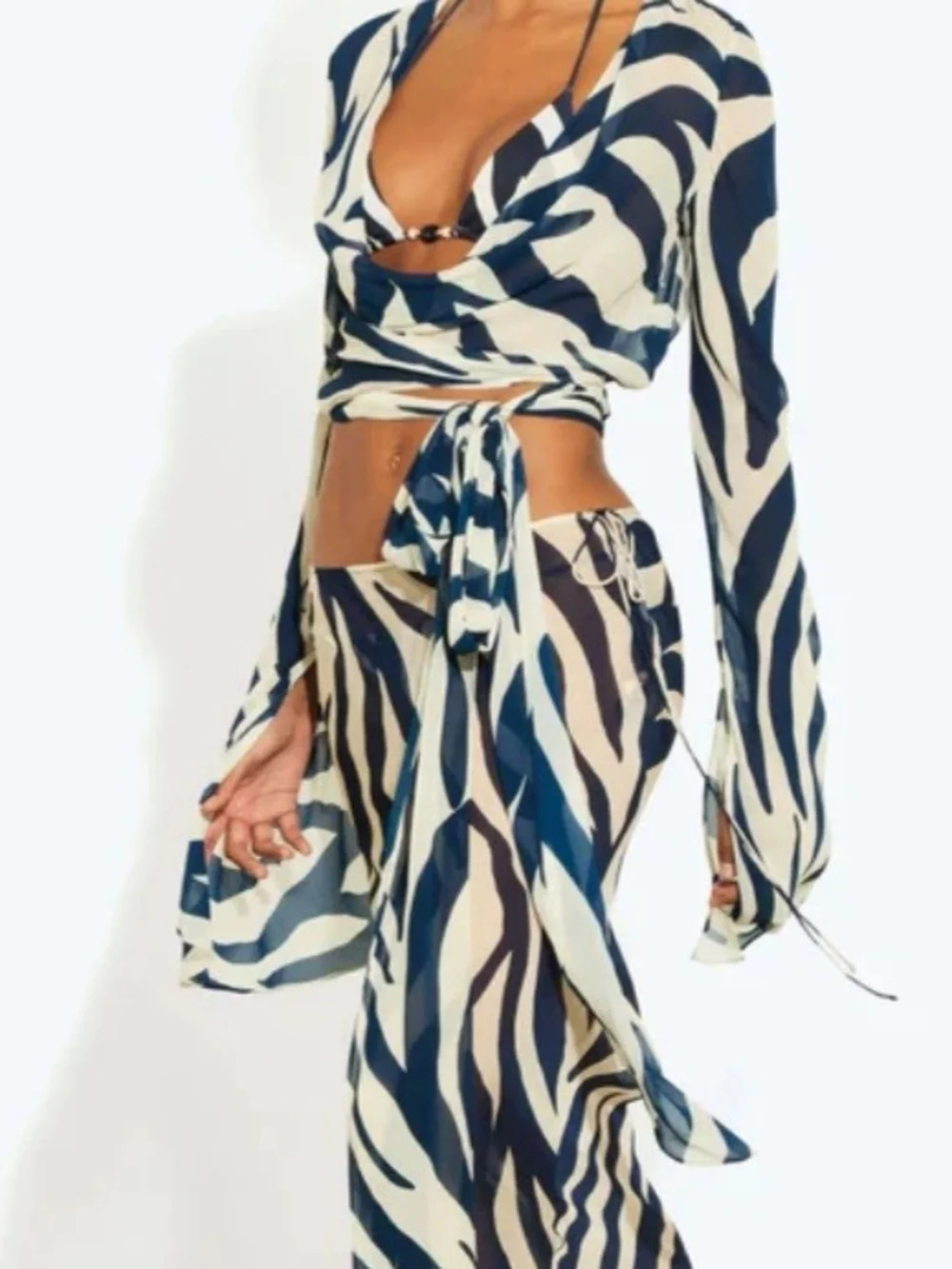 Rat & Boa Navy and Cream Zebra Wrap Top and Maxi Skirt Set